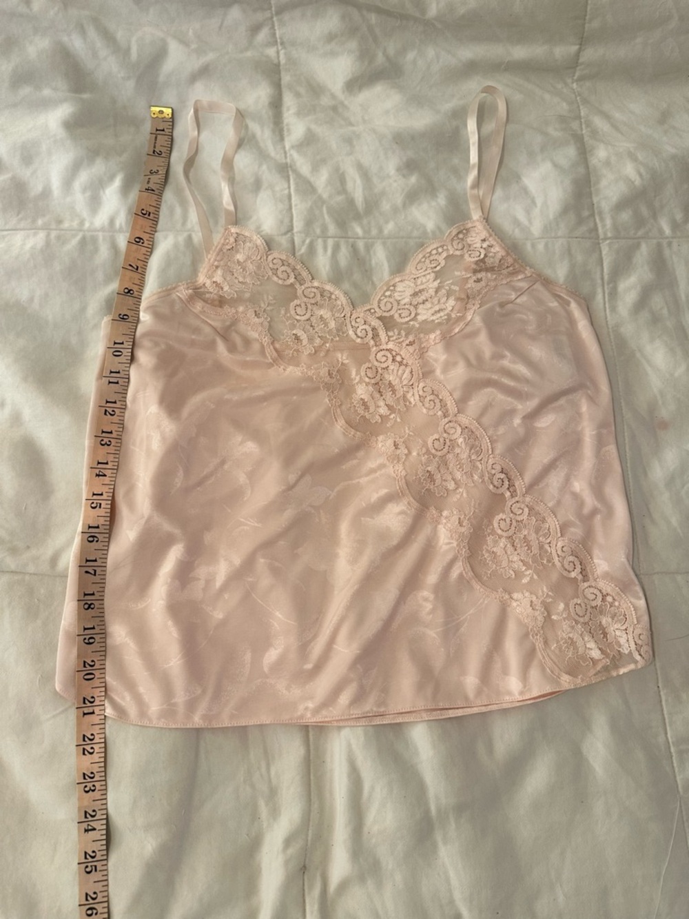 Vintage 80s/90s Made In USA Floral Silky Satin Petal Pink Lace Camisole Top Sz M - Picture 5 of 7